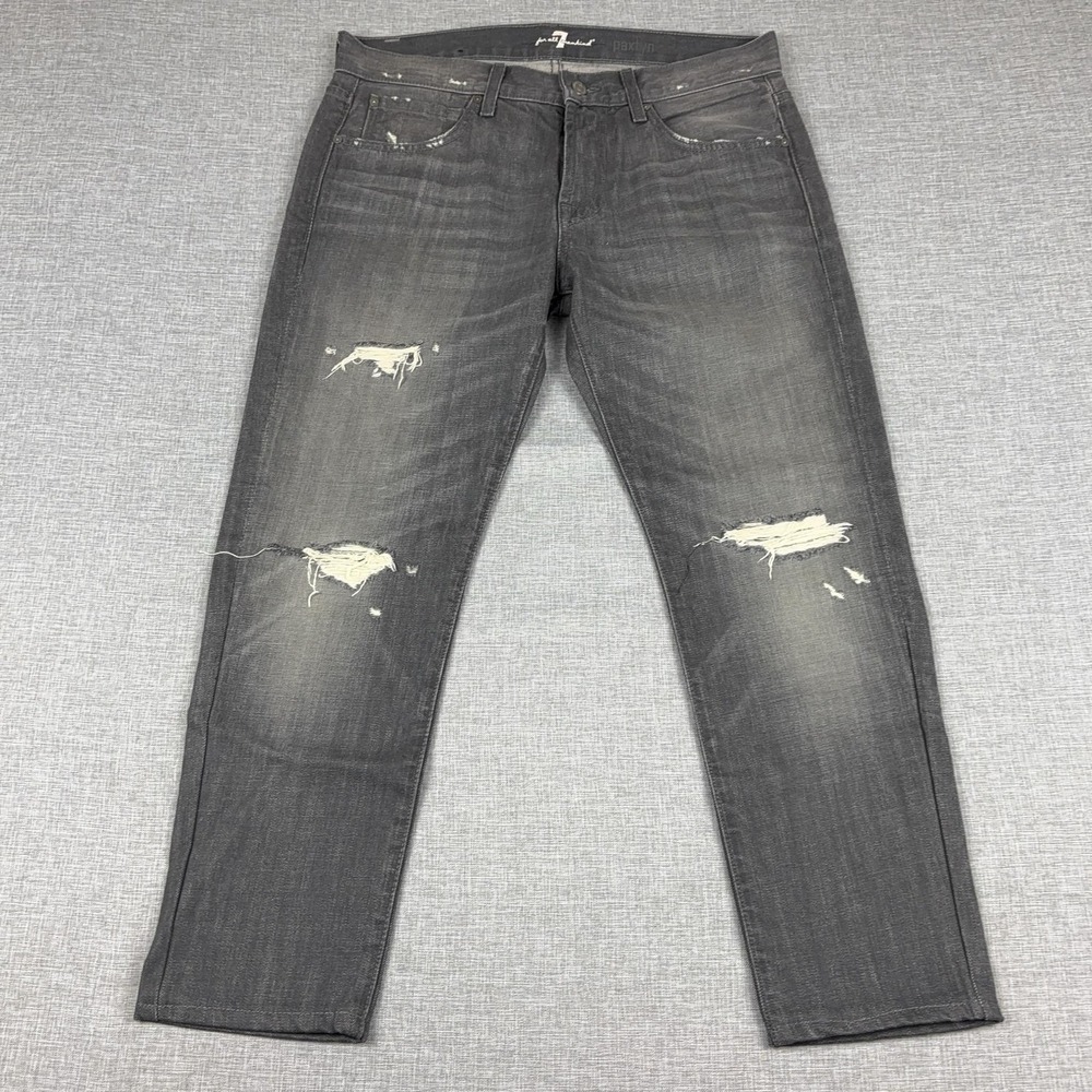 7 For All Mankind Paxtyn Jeans Mens 32x28 Gray Medium Wash Distressed Skinny